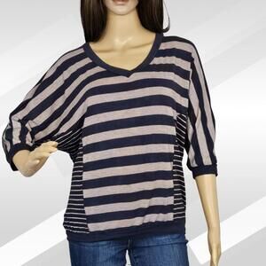 2/$20 Cha Cha Vente Blue & Tan Striped Batwing Sleeve Shirt Size M